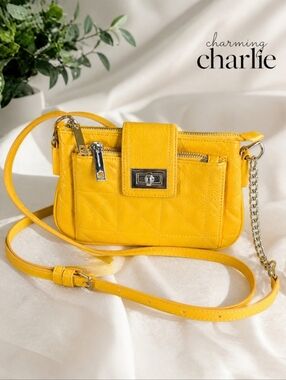 Charming Charlie Yellow Quilted Crossbody Bag Chain Strap Mini Chic